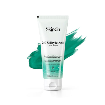 Skincin 2% Salicylic Acid Face Scrub for Acne & Blackheads | Exfoliating Oil Control Scrub with Gentle Beads | Deep Pore Cleanser for Oily Skin | Face Exfoliator for Men & Women, Youthful Glow (100ML)