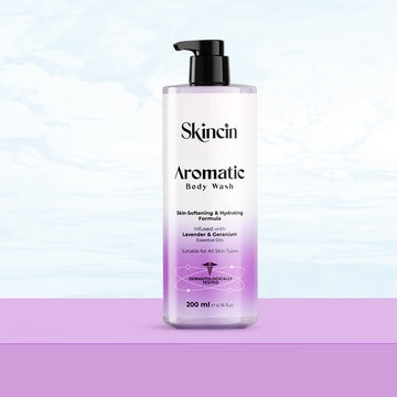 Skincin Aromatic Lavender & Geranium Body Wash, Refreshing Shower Gel for Glowing & Smooth Skin, Sulfate-Free, Relaxing Fragrance, Hydrating Cleanser for Men & Women, Suitable for All Skin Types (200ML)
