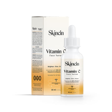 Skincin Vitamin C Face Serum for Glowing Skin, Brightening & Dark Spot Removal | Lightweight, Non-Sticky Serum with Antioxidants & Hyaluronic Acid | Daily Anti-Aging Face Serum for Men & Women (30ml)