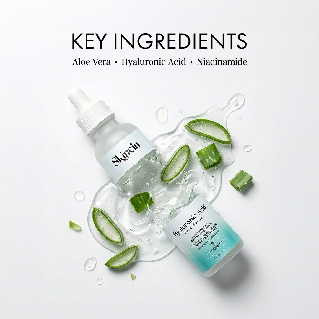Skincin Hyaluronic Acid Serum for Intense Hydration & Glowing Skin | Lightweight, Non-Sticky Face Serum with Antioxidants | Anti-Aging Moisture Booster for Men & Women | Plump & Smooth Skin (30ml)