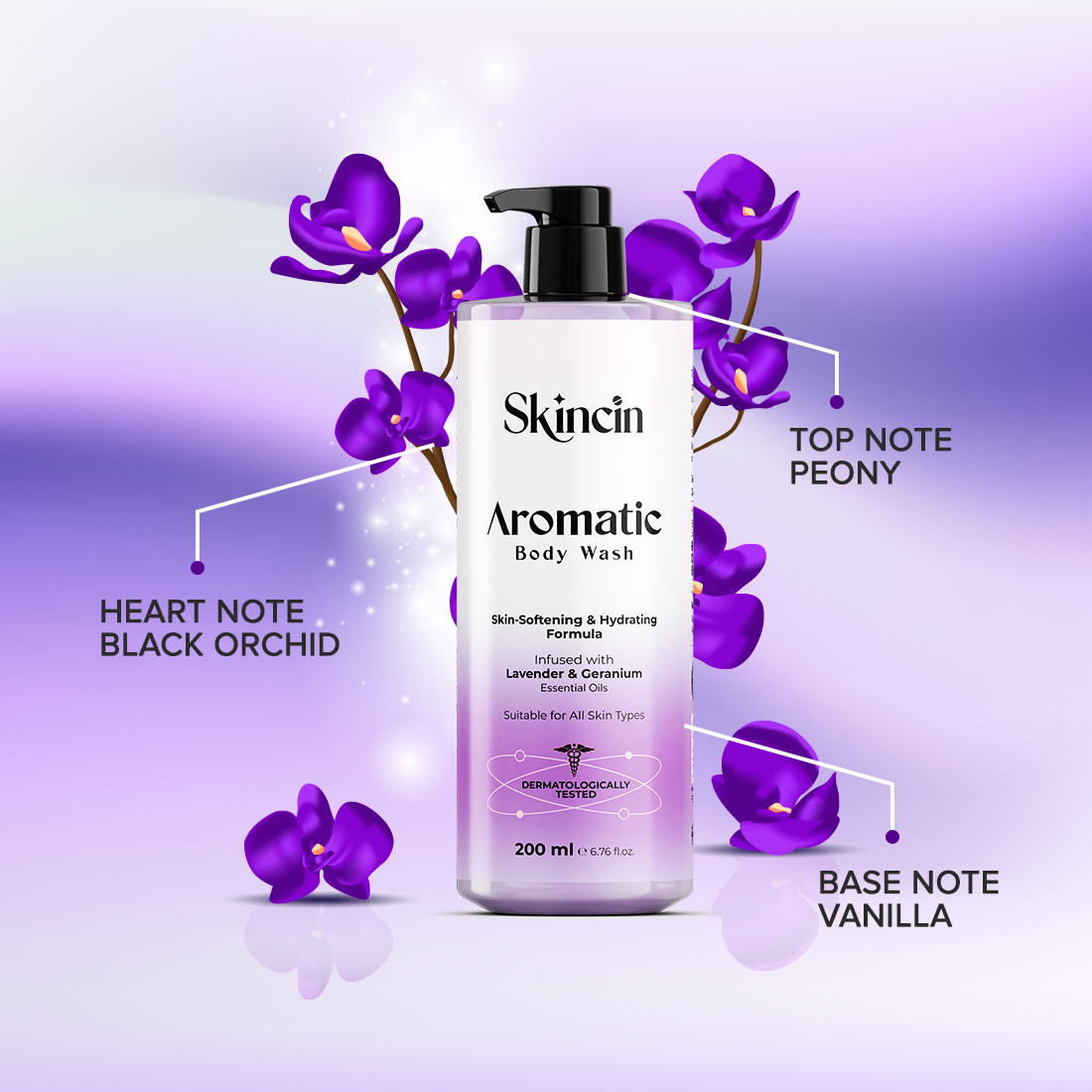 Skincin Aromatic Lavender & Geranium Body Wash – 200ML | Relaxing Body Cleanser for Daily Use